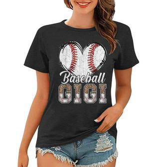 Softball Baseball Gigi Heart Leopard Print Mothers Day Women T-shirt | Mazezy