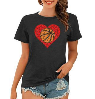 Sports Basketball Ball Red Love Shaped Heart Valentines Day Women T-shirt | Mazezy