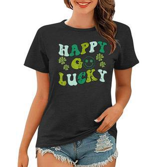 St Patricks Day Happy Go Lucky Shamrock Irish Retro Groovy Women T-shirt - Thegiftio UK