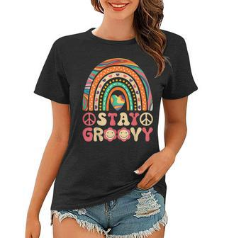 Stay Groovy 60S Outfit 70S Theme Costume Cute Rainbow Hippie Women T-shirt - Thegiftio UK