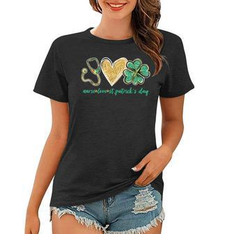 Stethoscope Love Shamrock Nurse St Patricks Day Gifts Women T-shirt | Mazezy