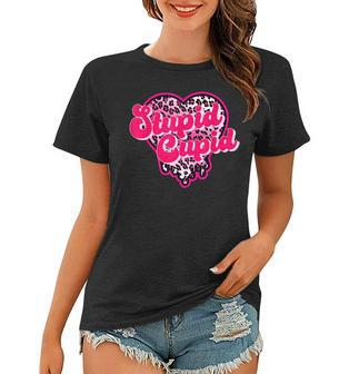 Stupid Cupid Anti Valentine Groovy Valentine Checker Heart Women T-shirt - Seseable