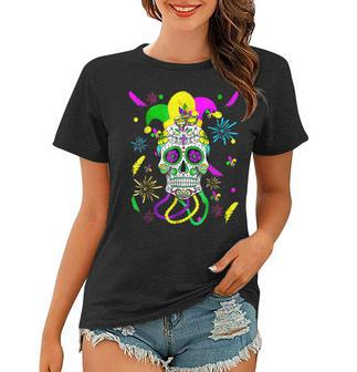 Sugar Skull Jester Hat Funny Mardi Gras Carnival Mexican V2 Women T-shirt - Seseable