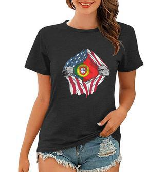 Super Portuguese Heritage American Flag Portugal Roots Women T-shirt - Monsterry