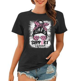 Support Squad Pink Mom Life Leopard Messy Bun Mothers Day Women T-shirt - Thegiftio UK