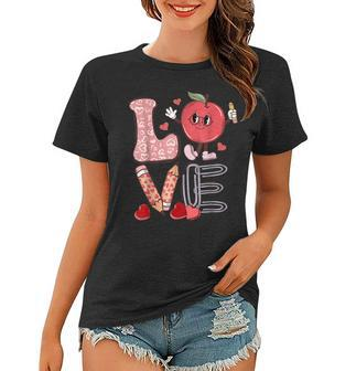 Teacher Love Retro Groovy Teachers Valentines Day Women T-shirt - Seseable