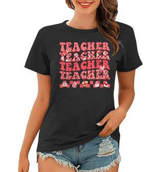 Teacher Valentines Day Hippie Sweet Heart Teacher Womens Women T-shirt - Seseable