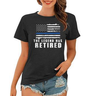The Legend Has Retired Blue Line Officer Retirement Gift Women T-shirt - Seseable