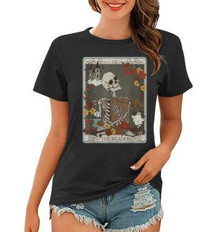The Reader Tarot Card Funny Skeleton Librarian Halloween Women T-shirt - Thegiftio UK