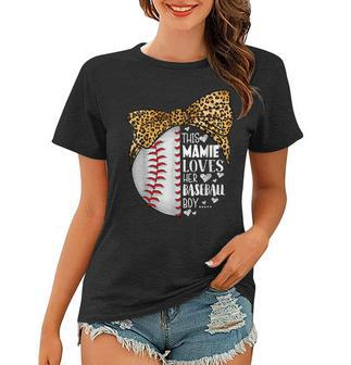 This Mamie Loves Her Baseball Boy Mothers Day Leopard Women T-shirt | Mazezy