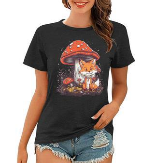 Tiny And Happy Fox Under The Mushrooms Kawaii Fox Women T-shirt - Thegiftio UK