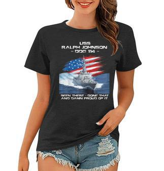 Uss Ralph Johnson Ddg-114 Destroyer Ship Usa Flag Veteran Women T-shirt - Seseable