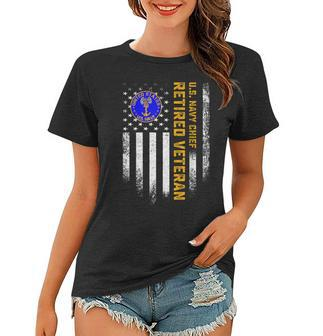 Vintage American Flag Us Navy Chief Proud Retired Veteran Women T-shirt | Mazezy