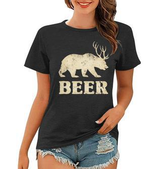 Vintage Bear Deer Funny Beer Women T-shirt - Seseable