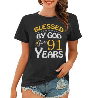Vintage Blessed By God For 91 Years Old Happy 91St Birthday Women T-shirt - Seseable