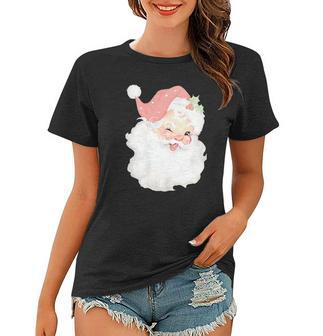 Vintage Blush Pink Santa Claus Christmas Winking Women T-shirt - Monsterry