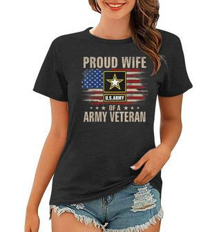 Vintage Proud Wife Of A Army Veteran With American Flag Women T-shirt - Seseable