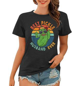 Vintage Retro Best Pickle Husband Ever Funny Pickle Mustache Women T-shirt - Seseable