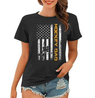 Vintage Usa Ice Hockey Dad American Flag Fathers Day Gift Women T-shirt | Mazezy