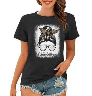Volleyball Mom Vintage Leopard Messy Bun Bleached Women T-shirt - Seseable