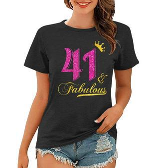 Womens 41 And Fabulous Diamond Crown Happy 41St Birthday Women T-shirt - Thegiftio UK