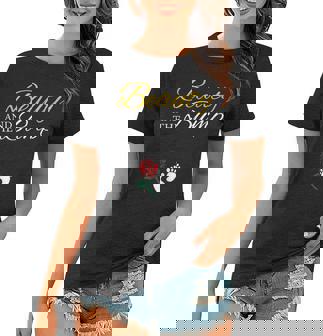 Womens Beauty And The Bump Cute Pregnancy Announcement Women T-shirt | Mazezy