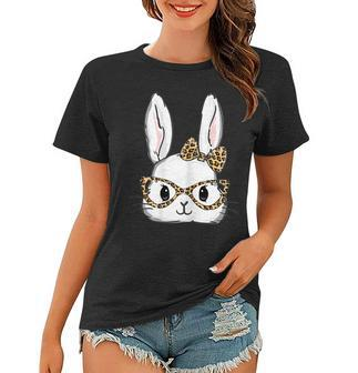 Womens Cute Bunny Face Leopard Glasses Headband Happy Easter Day Women T-shirt | Mazezy