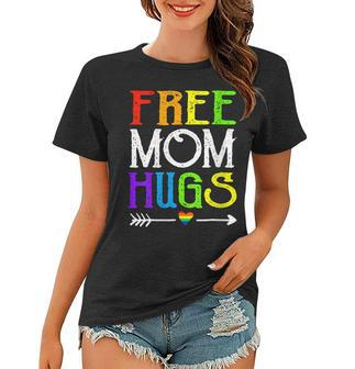 Womens Daisy Rainbow Heart Free Mom Hugs Lgbt Pride Month Women T-shirt | Mazezy