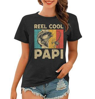 Womens Fathers Day Present Funny Fishing Reel Cool Papi Women T-shirt - Thegiftio UK