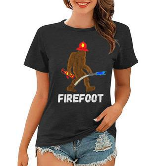 Womens Fire Fighter Bigfoot Fireman Funny Sasquatch Firefighter Women T-shirt - Seseable