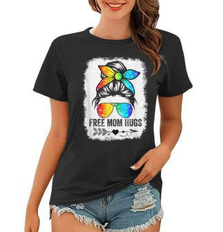 Womens Free Mom Hugs Messy Bun Rainbow Lgbt Pride Mothers Women T-shirt | Mazezy