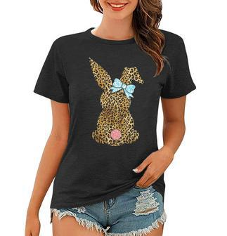 Womens Happy Easter Leopard Bunny Rabbit Gift Women T-shirt - Seseable