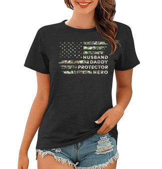 Womens Husband Daddy Protector Hero Camouflage Flag Fathers Day Women T-shirt - Thegiftio UK