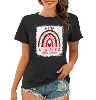 Womens In April We Wear Red Ribbon For Alcohol Awareness Month Women T-shirt | Mazezy