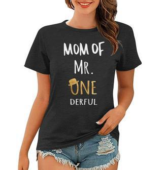 Womens Mom Of Mr Onederful Wonderful Funny 1St Birthday Boy Outfit Women T-shirt | Mazezy
