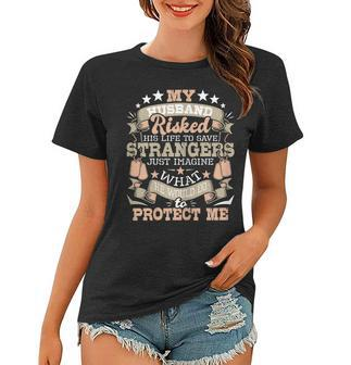 Womens My Husband Risked His Life - Us Army Veteran Wife Women T-shirt - Seseable