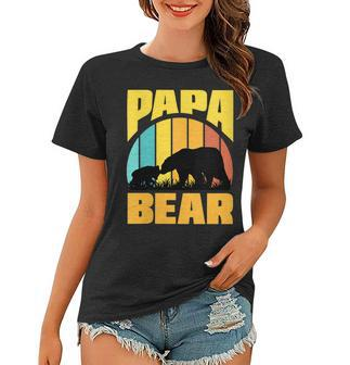 Womens Papa Bear Fathers Day Retro Sunset Bear Dad Stepdad New Dad Women T-shirt - Thegiftio UK