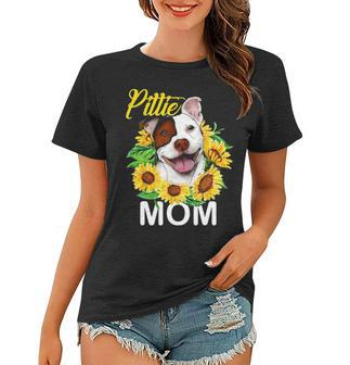 Womens Pitbull Pittie Mom Sunflower Mothers Day Gift Women T-shirt - Seseable