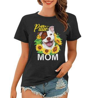 Womens Pitbull Pittie Mom Sunflower T Shirt Mothers Day Gift Women T-shirt | Mazezy