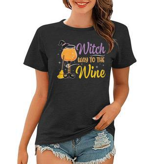 Womens Witch Way To The Wine Funny Halloween Witch Wine Women T-shirt - Thegiftio