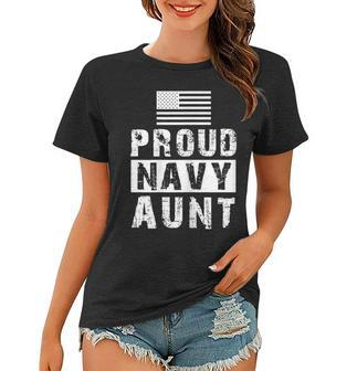 Womens Womens Proud Navy Aunt Family Military Appreciation Graphic Women T-shirt - Seseable