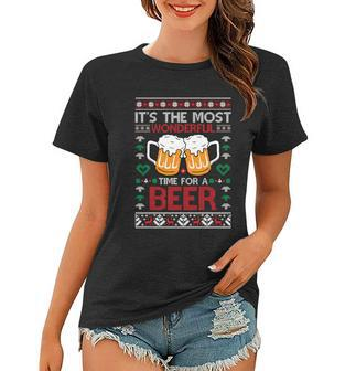 Wonderful Time Beer Ugly Christmas Sweaters Gift Women T-shirt - Monsterry