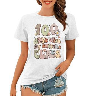 100 Days With My Awesome Class Retro Teacher Women Girls Women T-shirt - Seseable