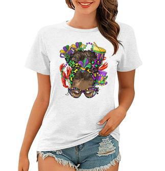 Afro Messy Bun Mardi Gras Crawfish Beads Mardi Gras Lover Women T-shirt - Seseable
