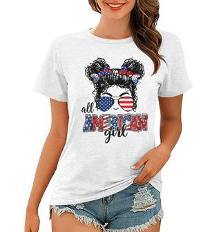 All American Girl Messy Bun Patriotic 4Th Of July Men Women Women T-shirt - Thegiftio UK