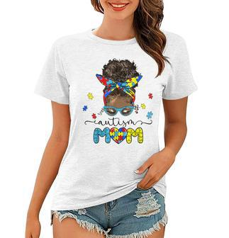 Autism Mom Afro Messy Bun Autism Awareness Black Women Women T-shirt | Mazezy