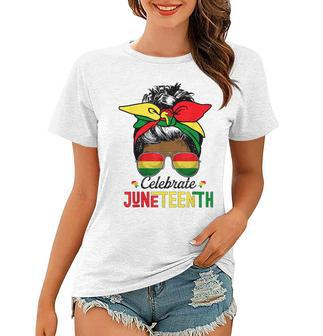 Black Women Messy Bun Junenth Celebrate Independence Day Women T-shirt - Thegiftio UK