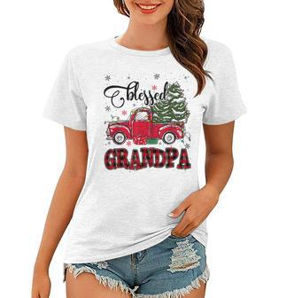 Blessed Grandpa Plaid Red Truck Tree Lights Christmas Pajama Women T-shirt | Mazezy