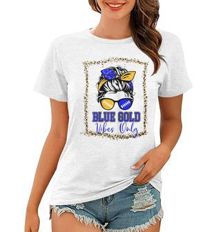 Blue Gold Vibes Only Football Women Leopard Football Women T-shirt - Thegiftio UK