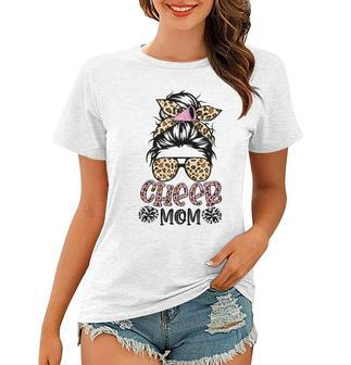 Cheer Mom Leopard Messy Bun Cheerleader Funny Mothers Day Women T-shirt | Mazezy